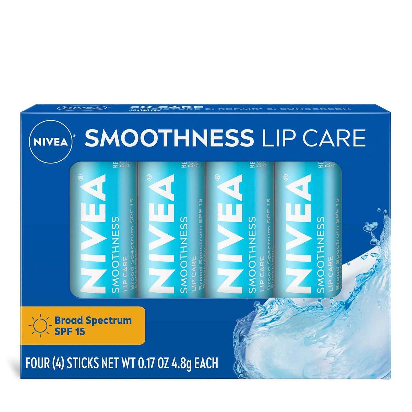 NIVEA Lip Care, Sunscreen Lip Balm with SPF 15 Broad Spectrum, Shea Butter, Nourishing Oils and Vitamin C & E, 3-in-1 Moisture, Repair and Sunscreen