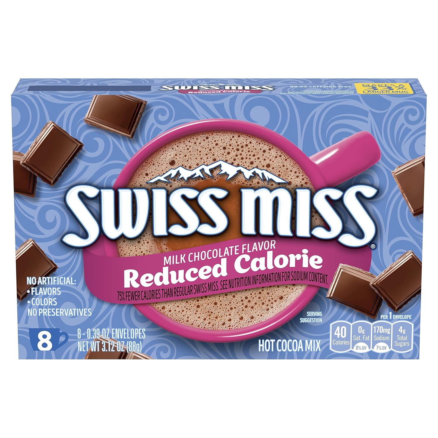 Swiss_Miss_Milk_Chocolate_Flavored_Reduced_Calorie_Hot_Cocoa_Mix,_Hot_Cocoa_Bar_Supplies,_0.39_oz.,_8-Count_Envelopes_(12_Boxes)