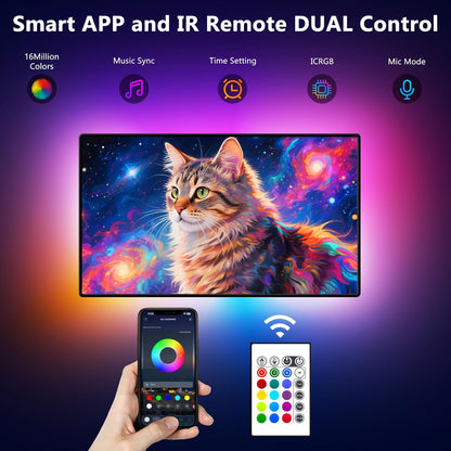 PANGTON_VILLA_Led_Strip_Lights_8.2ft/14.3ft_for_40-60in/65-75in_TV,_USB_LED_TV_Backlight_Kit_with_Remote_-_16_Color_5050_LEDs_Bias_Lighting_for_HDTV