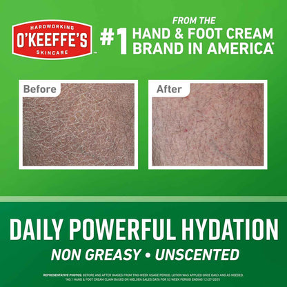 O’Keeffe’s Hardworking Body Lotion, Daily Hydration for Dry Skin, Non Greasy & Unscented, Lightweight Fast Absorbing Formula