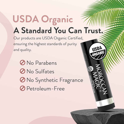 Moroccan Magic Organic Pure Coconut Lip Balm 3 Pack | Ultra-Hydrating Argan & Essential Oil Lip Moisturizer + Vitamin E | Natural Chapstick for Dry Lips | Smooth, Non-Toxic | Organic Lip Balm