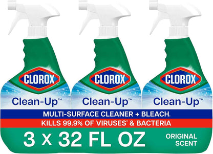 Clorox Clean-Up Multi Surface Cleaner Bleach Spray, Original, All Purpose Cleaning Spray Bottle, Mold and Mildew Cleaner, 32 Fl Oz., Pack of 3