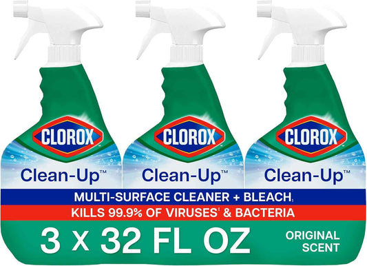 Clorox Clean-Up Multi Surface Cleaner Bleach Spray, Original, All Purpose Cleaning Spray Bottle, Mold and Mildew Cleaner, 32 Fl Oz., Pack of 3
