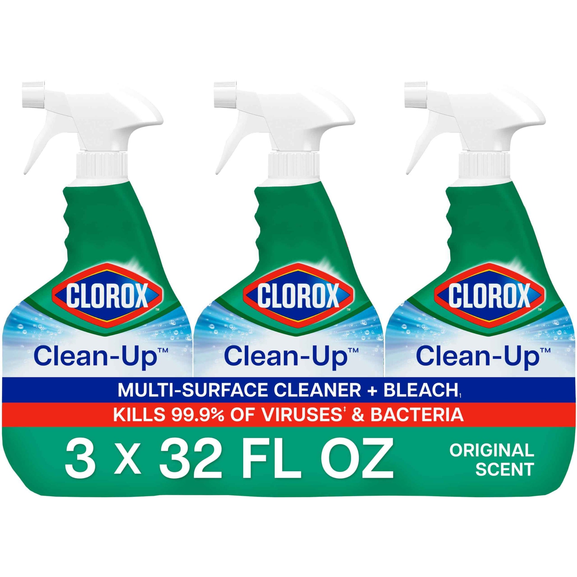 Clorox Clean-Up Multi Surface Cleaner Bleach Spray, Original, All Purpose Cleaning Spray Bottle, Mold and Mildew Cleaner, 32 Fl Oz., Pack of 3