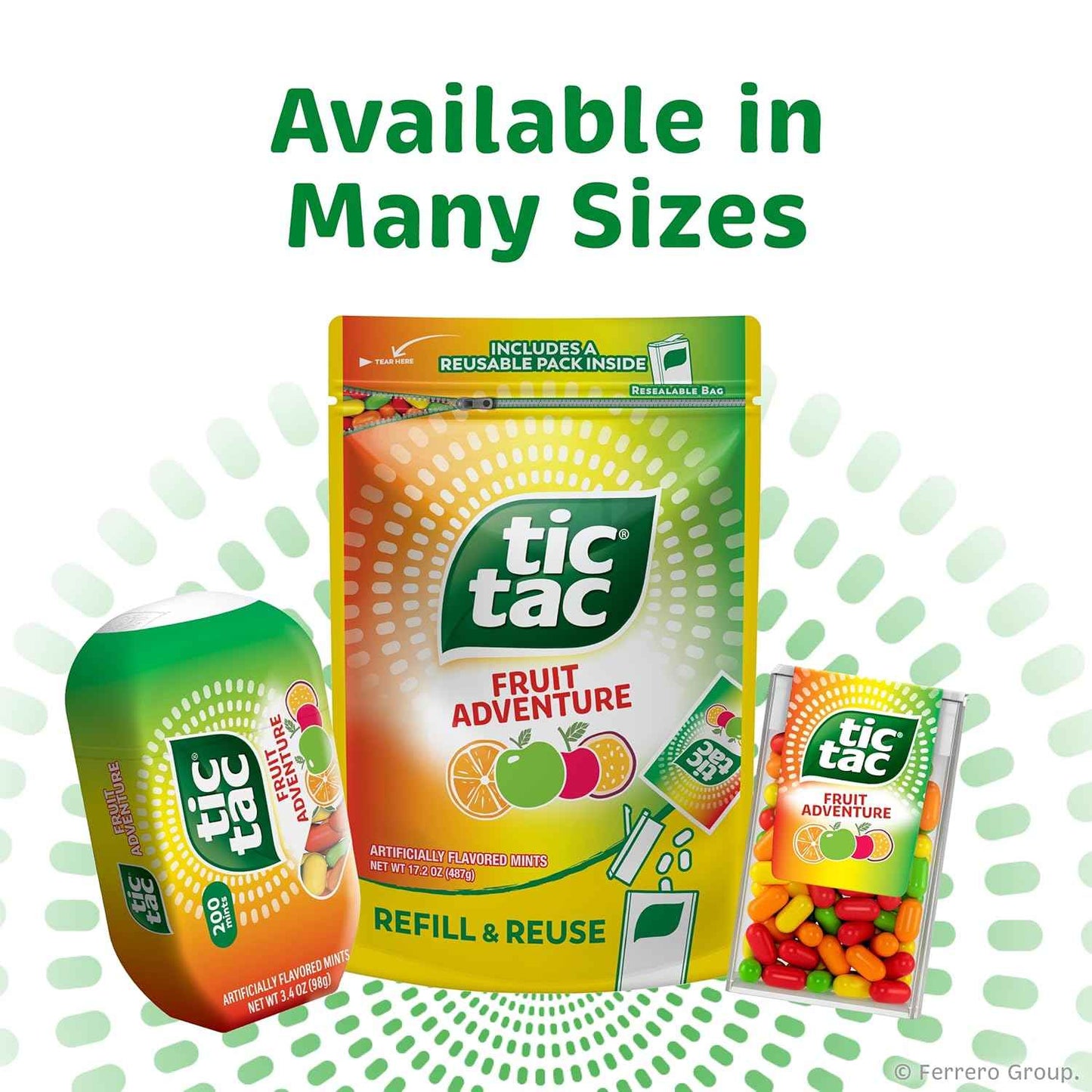 Tic Tac Bulk Fruit Adventure Refill Bag, On-the-Go Pocket-Sized Mints, Includes Empty Refillable Pack, 17.2 oz