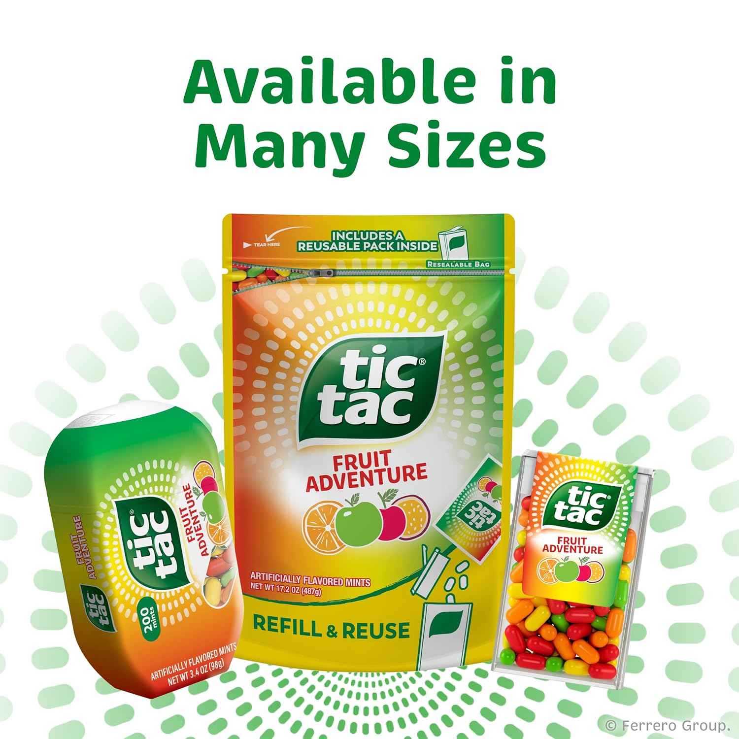 Tic Tac Bulk Fruit Adventure Refill Bag, On-the-Go Pocket-Sized Mints, Includes Empty Refillable Pack, 17.2 oz