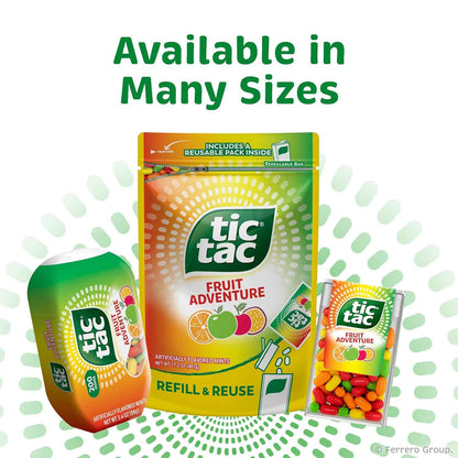 Tic Tac Bulk Fruit Adventure Refill Bag, On-the-Go Pocket-Sized Mints, Includes Empty Refillable Pack, 17.2 oz