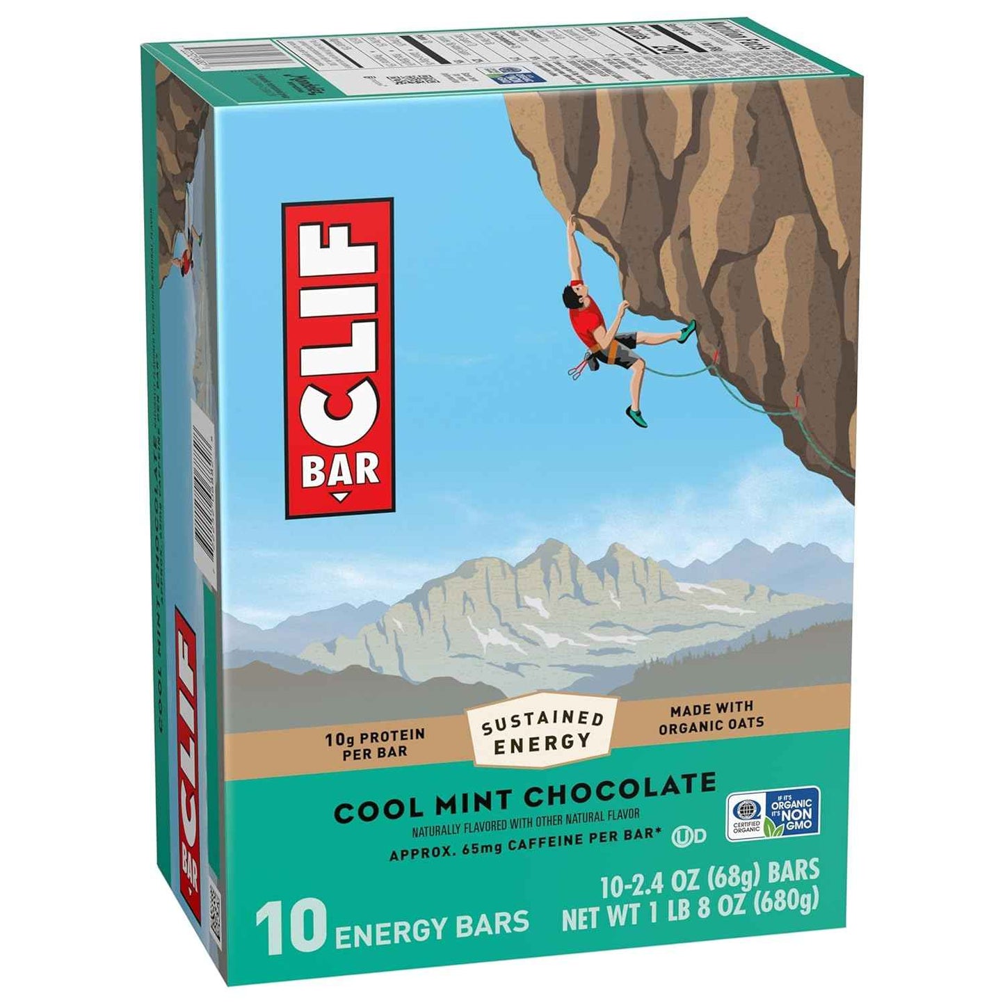 CLIF BAR - Energy Protein Bars - Cool Mint Chocolate with Caffeine - Made with Organic Oats - Energy Bars - Non-GMO
