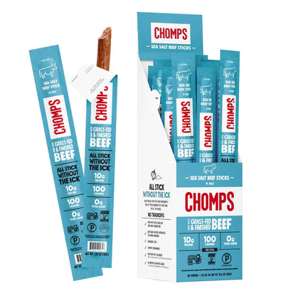 Chomps Grass-Fed and Finished Jerky Snack Sticks 24-Pack, Keto, Paleo, Whole30, 10g Protein, Gluten-Free