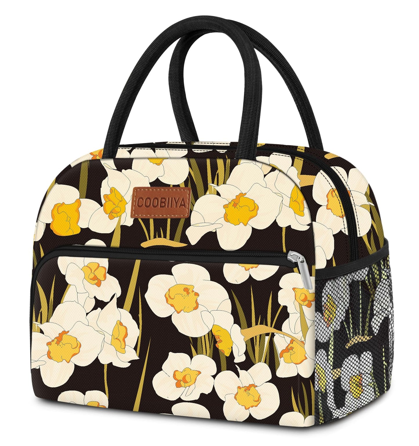 Coobiiya Lunch Bag Women, Daffodil Lunch Bag for Women Adult, Small Leakproof Cute Lunch Box Tote Large Capacity Reusable Insulated Cooler Lunch Container for Work/Office