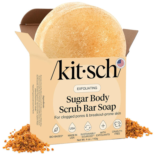 Kitsch_Exfoliating_Sugar_Body_Scrub_Bar_Soap_–_Polishing_Soap_Bar_with_Granules,_Walnut_Shell_&_Coconut_Oil_–_Hydrating_Exfoliating_Body_Scrub_for_Smooth,_Glowing_Skin_Care_–_Made_in_the_USA_-_4_oz