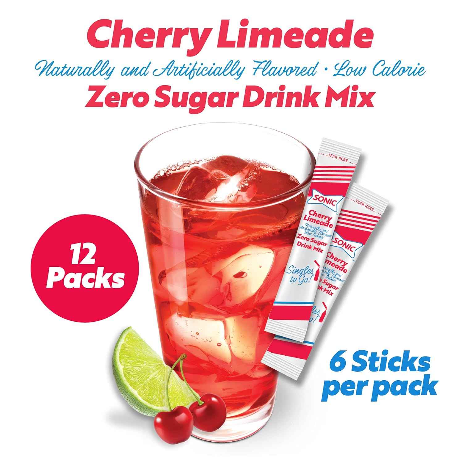 Sonic Singles To Go Powdered Drink Mix, 6 Sticks Per Box, 12 Boxes (72 Sticks Total)