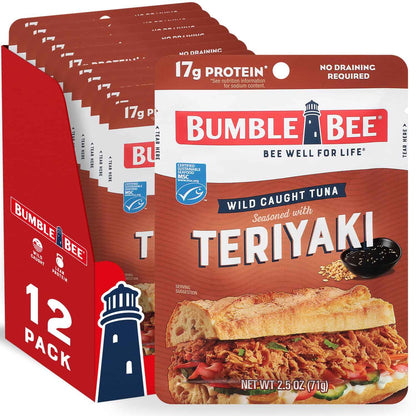 Bumble Bee Seasoned Tuna Pouch - Wild Caught and Ready to Eat for Snack, Salad, Korean Tuna Bowl - 14g Protein per Serving - PERFECT, PORTABLE, GOODNESS - 2.5 oz Packet