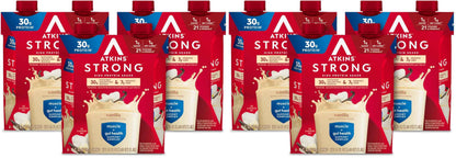 Atkins Strong High Protein Shake, 30g Protein, 7g Prebiotic Fiber, 1g Sugar, GLP-1 Support, Muscle & Gut Health Support Complex