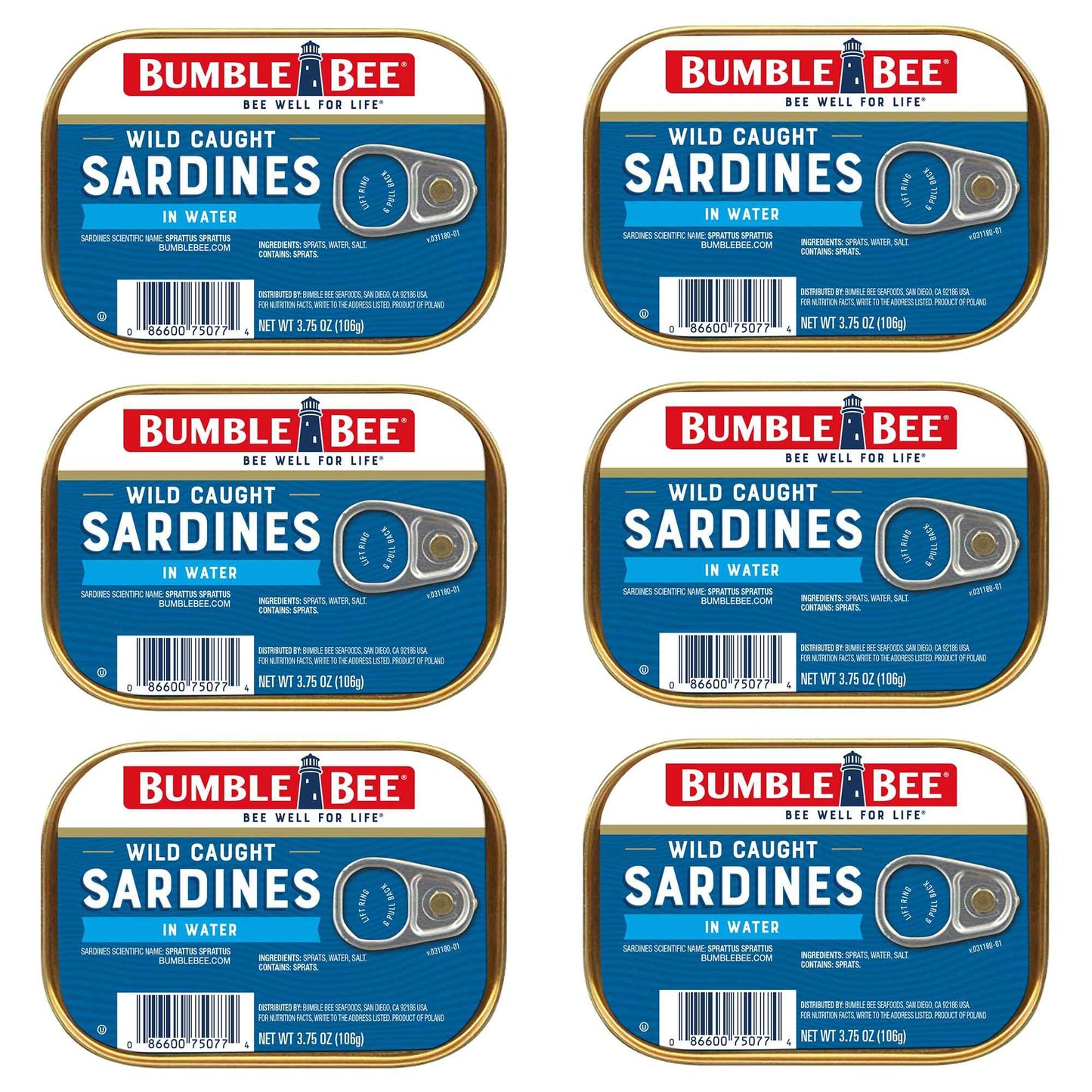 Bumble Bee Sardines, 3.75 oz Tin - Wild Caught, Gluten Free, Keto, Kosher