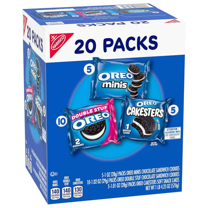 OREO Lovers Variety Pack, OREO Minis and Double Stuf Chocolate Sandwich Cookies, OREO Cakesters Soft Snack Cakes, 20 Snack Packs