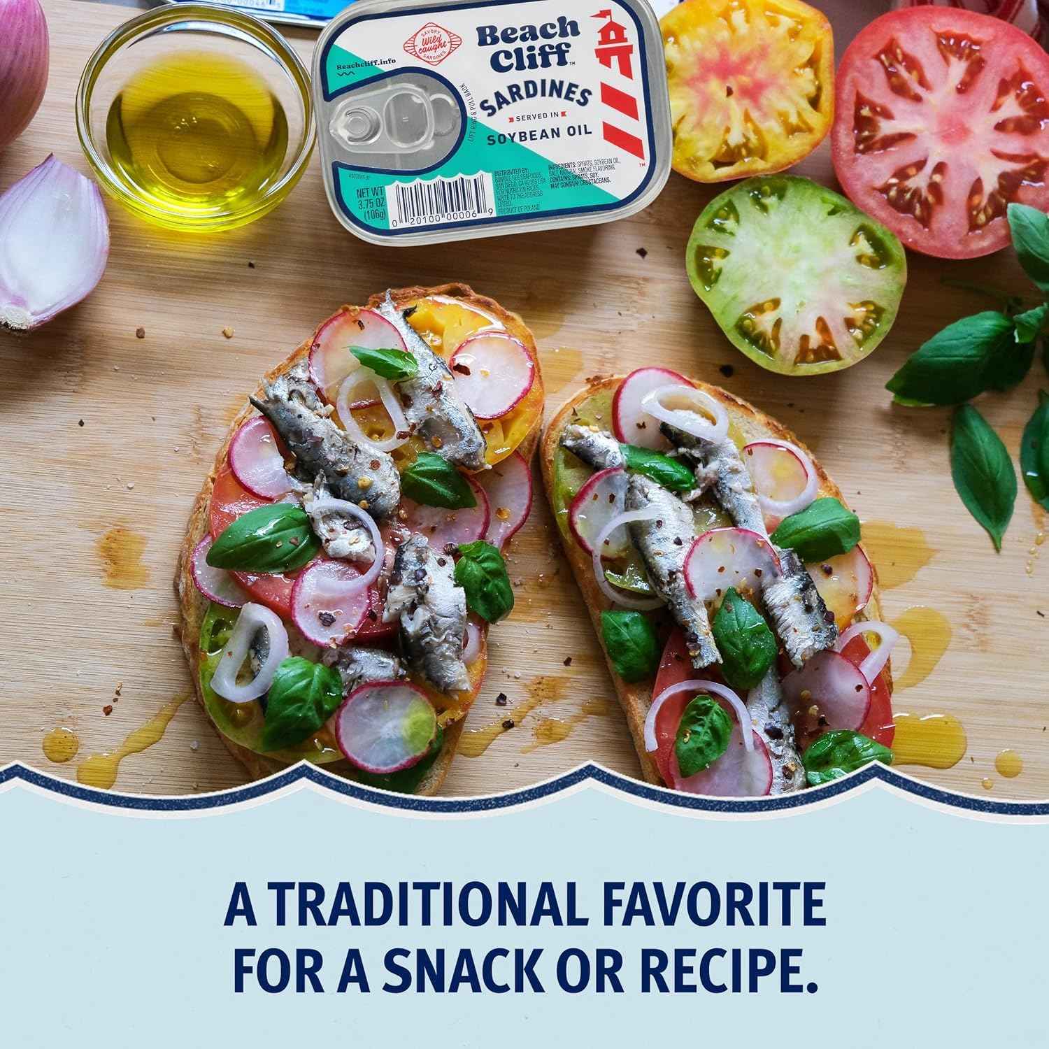 Beach Cliff Wild Caught Sardines, 3.75 oz Can - 13g Protein per Serving - Gluten Free, Keto Friendly - Great for Pasta & Seafood Recipes
