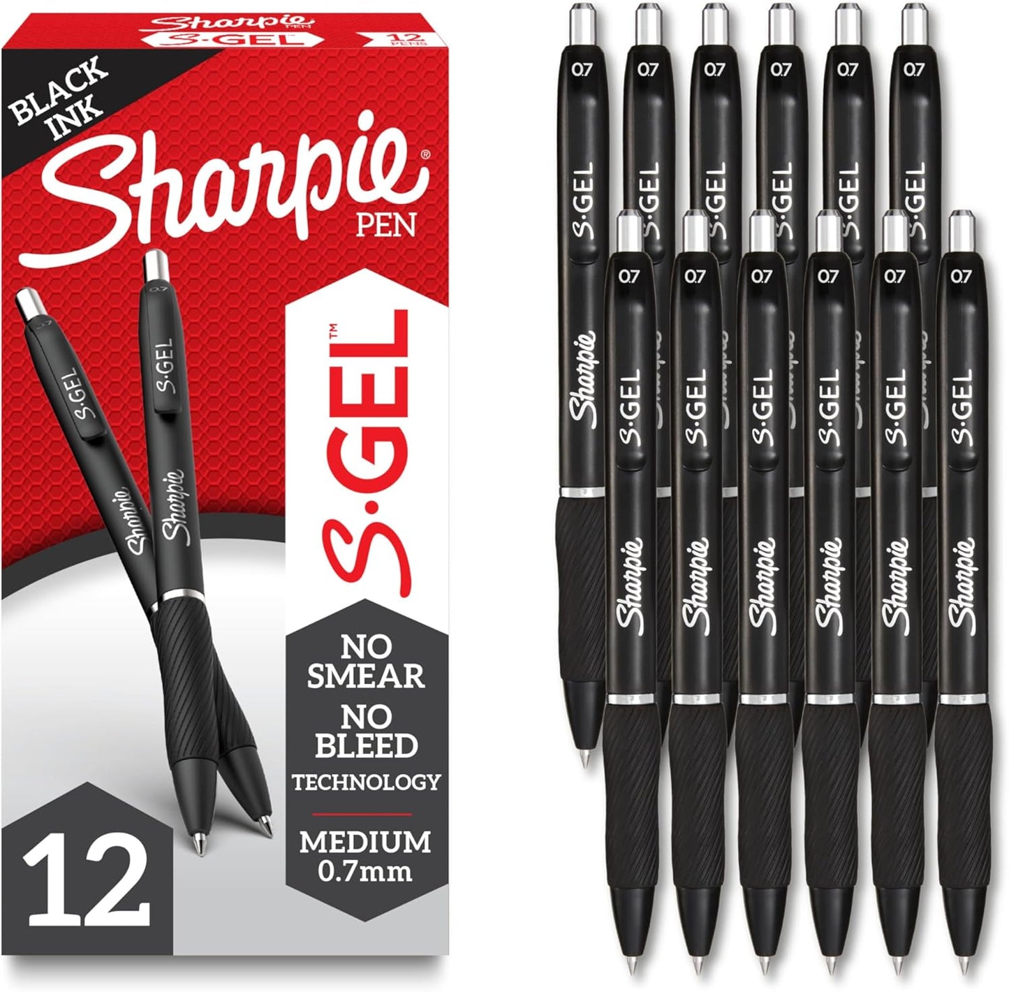 Sharpie_S-Gel_Gel_Pens,_Black_Barrel,_Medium_Point_(0.7mm),_Black_Gel_Ink_Pens,_12_Count_-_Home,_Office,_School,_Journaling,_Writing,_Note-Taking,_Teacher_Supplies