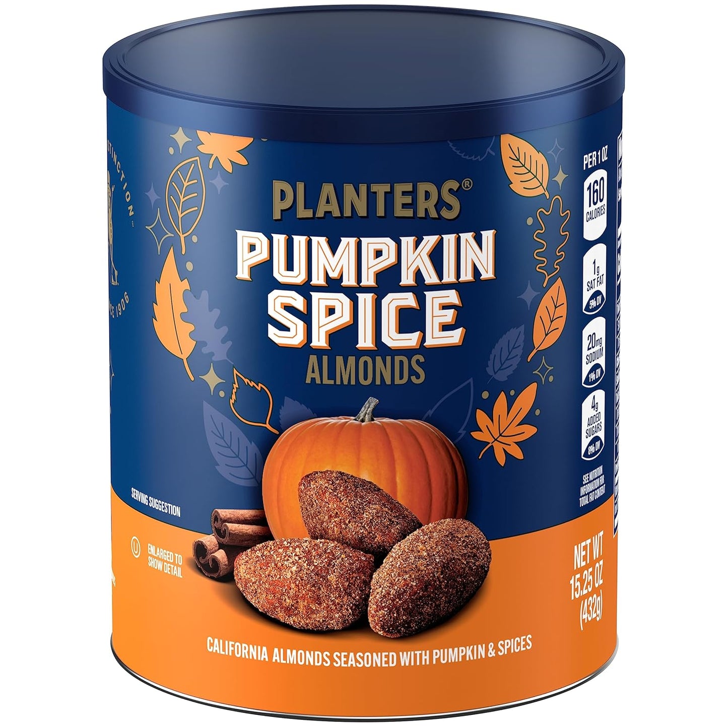 PLANTERS_Fall_Edition_Pumpkin_Spice_Almonds,_Pumpkin_Spice_Snacks,_Cooking_&_Baking_Nuts_&_Seeds,_Flavored_Almonds,_Seasonal_Nuts,_Fall_Party_Snacks,_Plant-Based_Protein,_15.25_oz_Canister