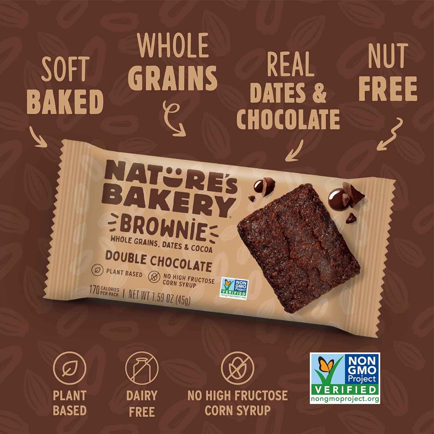 Nature’s Bakery Double Chocolate Brownie Bars, Whole Grains, Dates, and Cocoa, Plant Based, Dairy-Free, Snack Bar