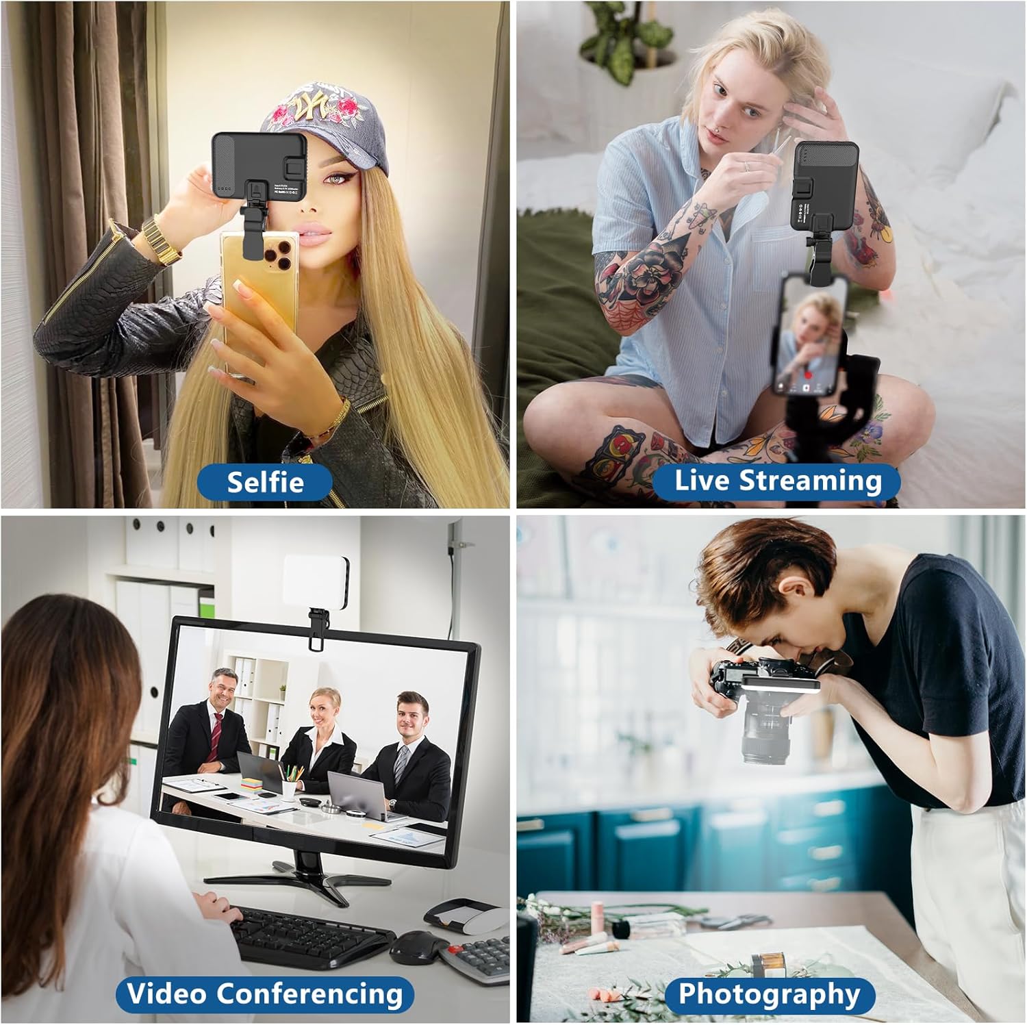 ALTSON_60_LED_Portable_Selfie_Light_Video_Conference_Lighting_with_Clip_&_Camera_Tripod_Adapter_Rechargeable_2200mAh_CRI_97+,_3_Light_Modes_for_Phone_iPhone_Webcam_Laptop_Photo_Makeup