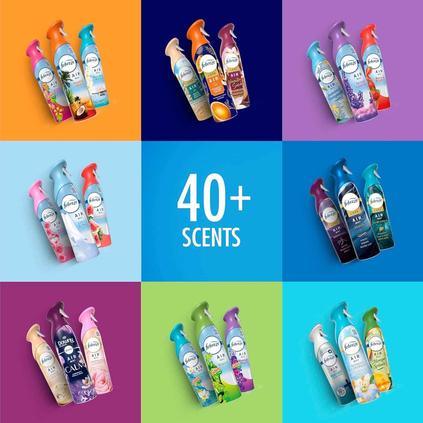Febreze Air Mist, Air Freshener, Odor Fighting Room Spray, Deodorizer for Home Bathroom Kitchen Office Apartment, Soothe & Restore, Refresh & Energize, Romance & Desire Variety Pack