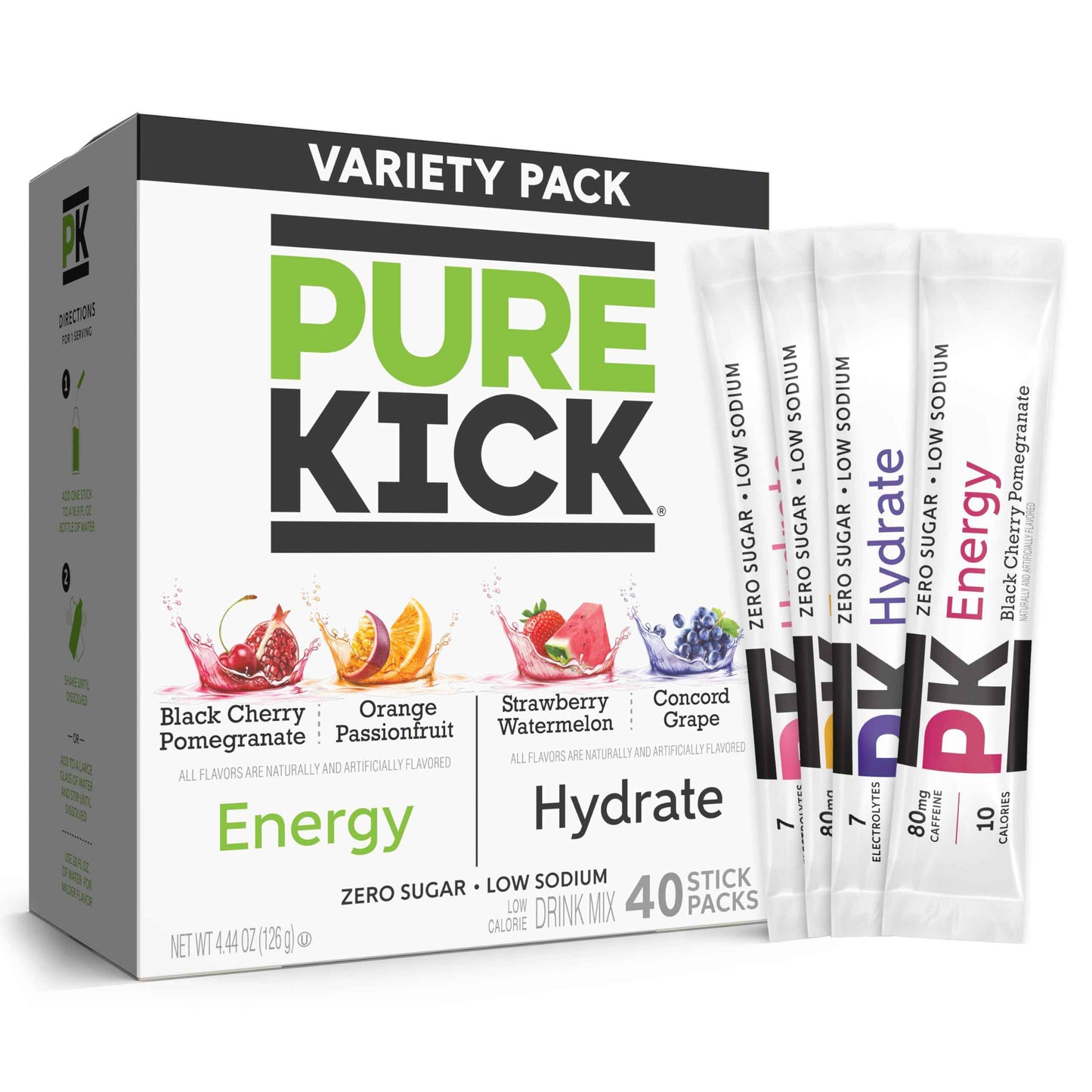 PURE KICK Energy Singles To Go Drink Mix, Includes 12 Boxes with 6 Packets in each Box, 72 Total Packets
