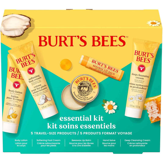 Burt's Bees Mothers Day Gifts Ideas, 5 Travel Size Products - Deep Cleansing Cream, Hand Salve, Body Lotion, Foot Cream and Original Lip Balm