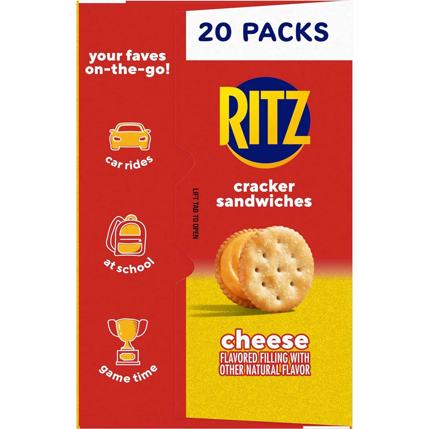 RITZ Cheese Sandwich Crackers, Lunch Snacks, 20 Snack Packs (6 Crackers Per Pack)