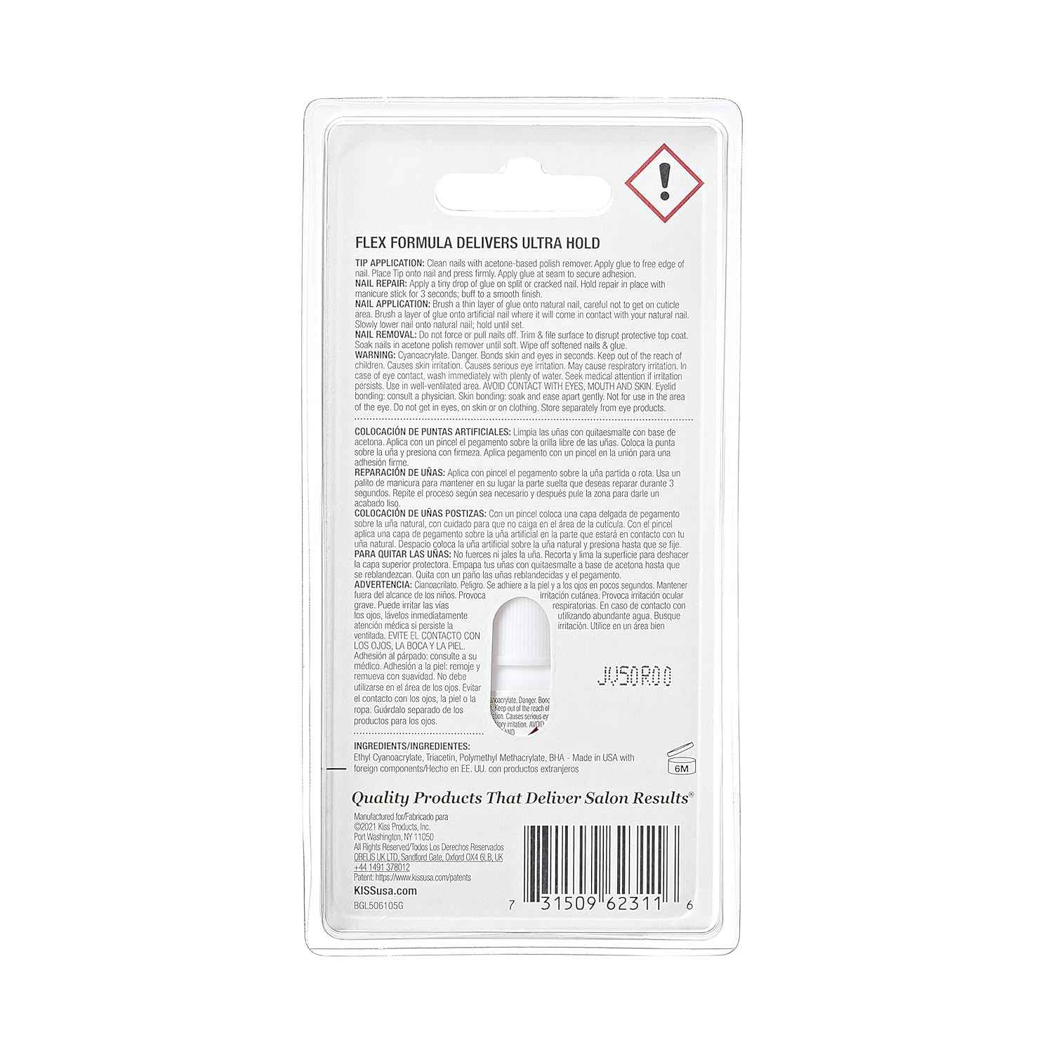 KISS Powerflex, Nail Glue for Press On Nails, Nail Bond, Includes 5g Brush-on Glue