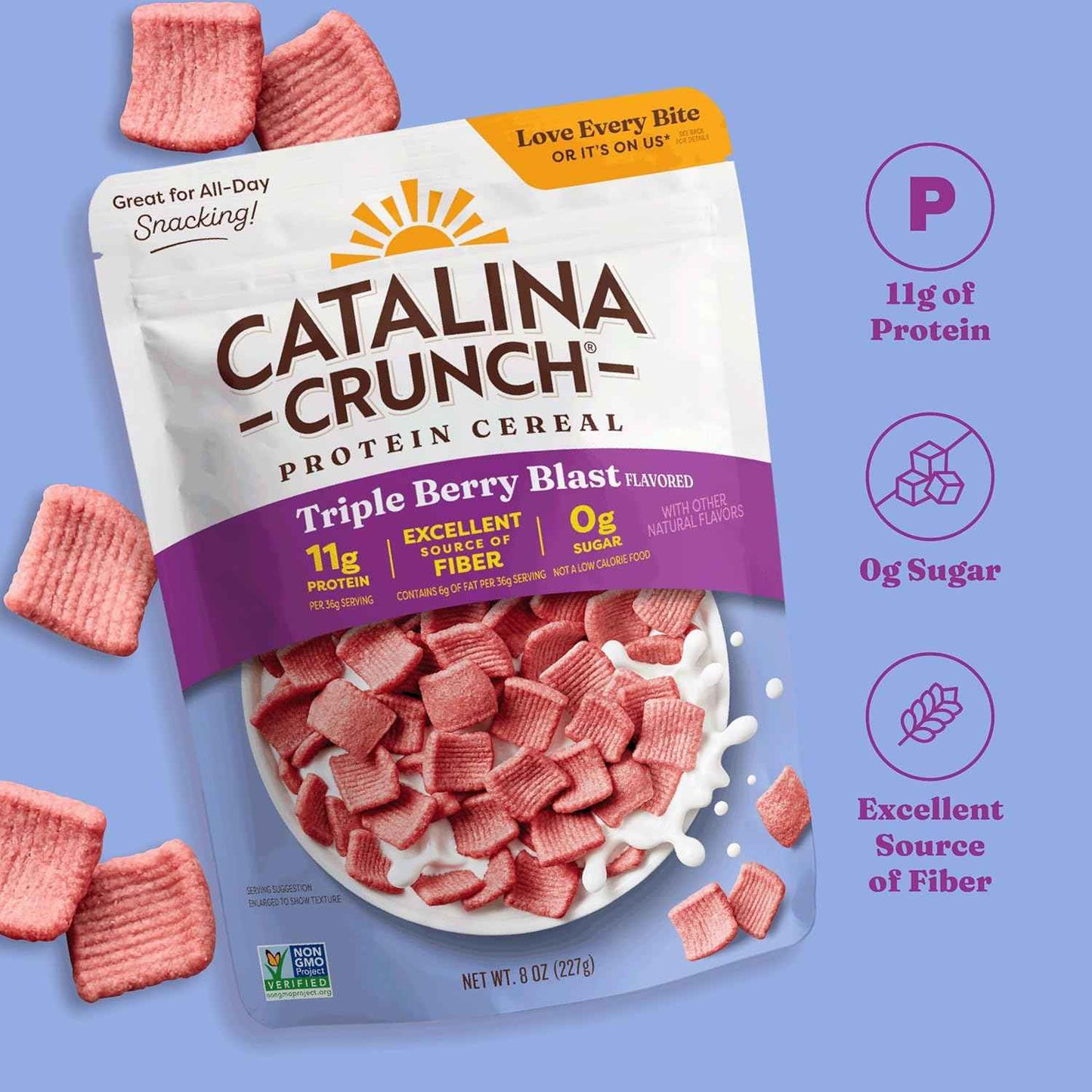 Catalina Crunch Protein Cereal - Sugar Free Breakfast Cereal with 11g of Protein - Gluten Free - Triple Berry Blast - 8 oz. Bag (Pack of 1), Packaging May Vary
