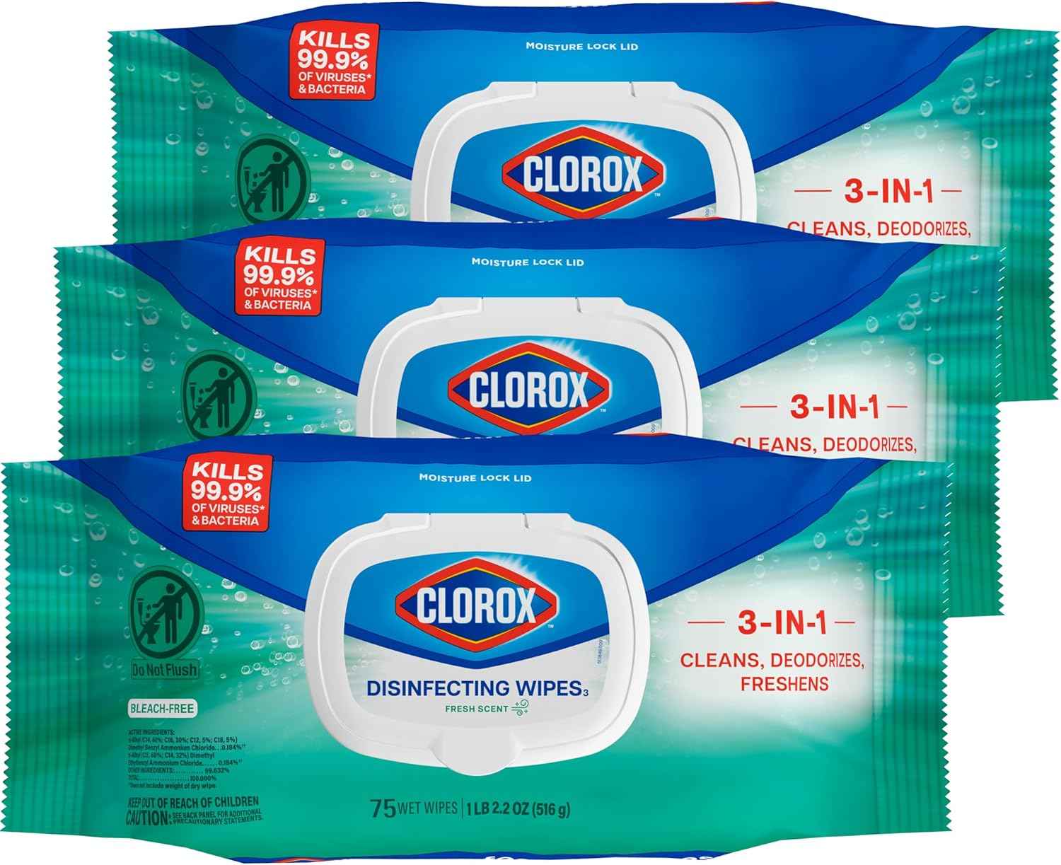 Clorox Disinfecting Wipes Flex Pack, Bleach Free, 75 Count