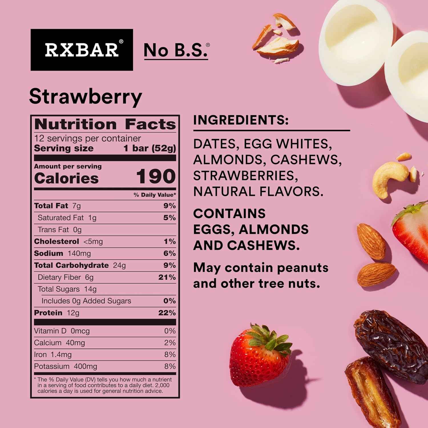 RXBAR Protein Bars, 12g Protein, Gluten Free Snacks, Strawberry