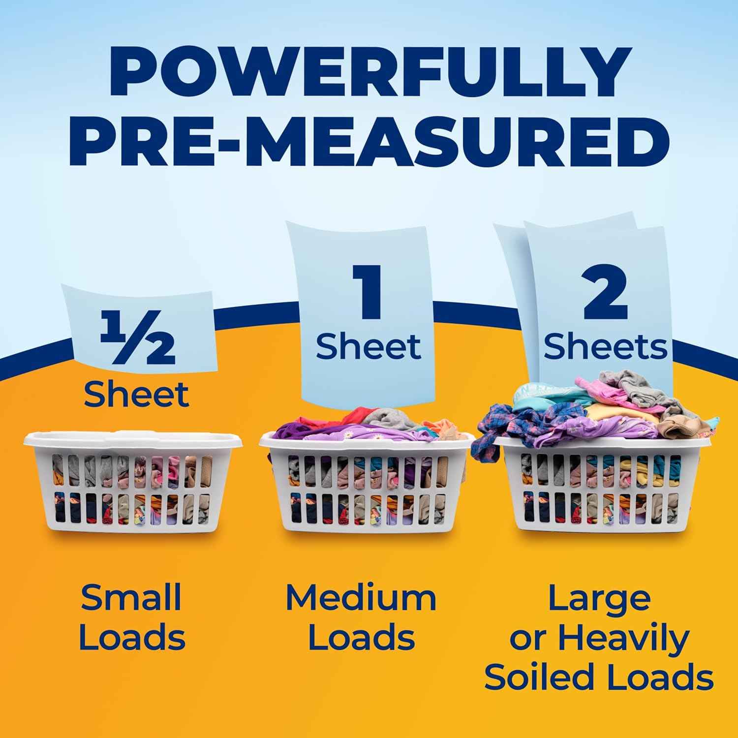 ARM & HAMMER Power Sheets Laundry Detergent Plus OxiClean Stain Fighters, Clean Cotton Scent, 52 Count, 104 Medium Loads