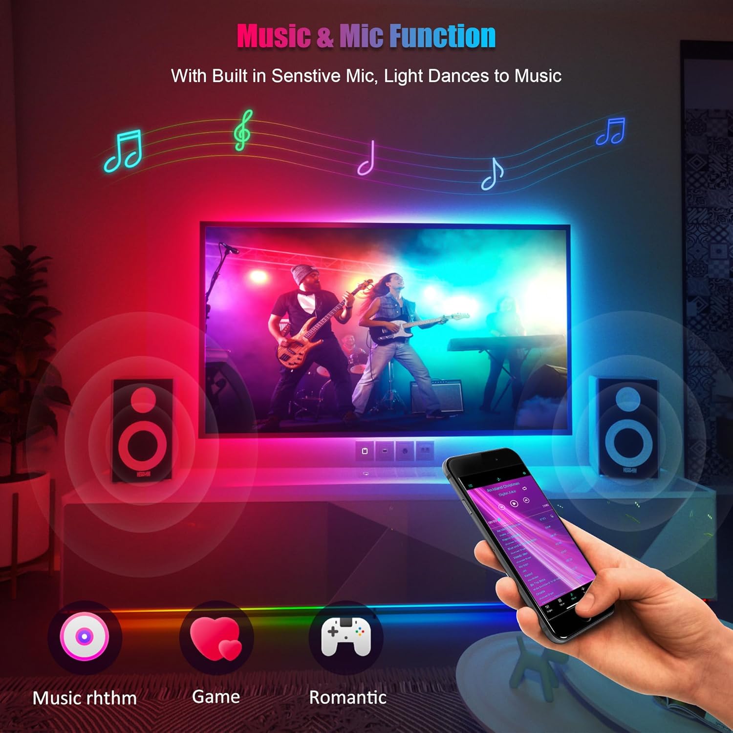 PANGTON_VILLA_LED_Lights_for_TV_40-100_Inch,_10FT/16.4FT/18FT_/24.6FT_ICRGB_TV_LED_Backlight_Kit_with_Bluetooth_APP_&_24_Keys_Remote,_Music_Sync_Lights_Behind,_USB_Cable_Powered,_Not_Waterproof