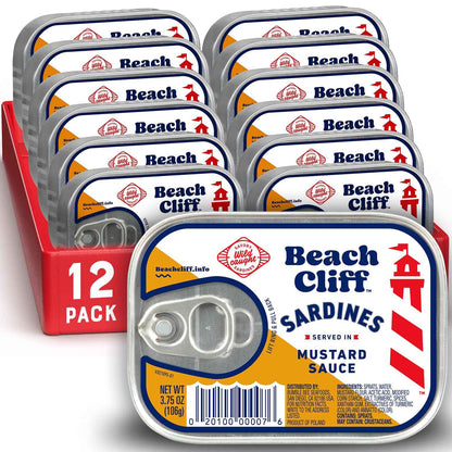 Beach Cliff Wild Caught Sardines, 3.75 oz Can - 13g Protein per Serving - Gluten Free, Keto Friendly - Great for Pasta & Seafood Recipes