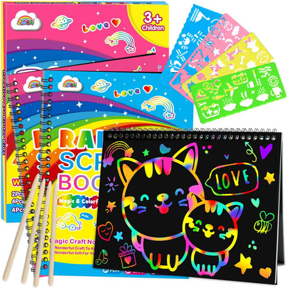 ZMLM Scratch Paper Art-Crafts Gift: 2 Pack Rainbow Notebooks Supplies Toys Easter Basket Stuffers for 3 4 5 6 7 8 9 10 Years Old Girls and Boys Kids Valentine's Day Birthday Party Travel Games