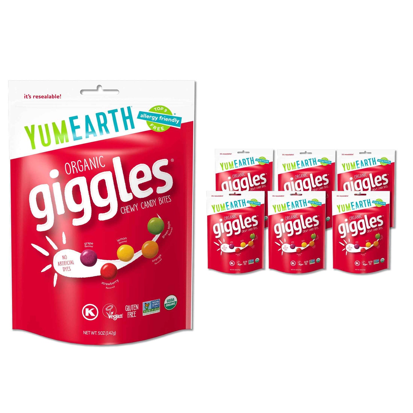 YumEarth Organic Giggles Chewy Candy – Allergy Friendly, No Artificial Dyes, Non GMO, Gluten Free, Fruit Flavored, Vegan Candy Snacks 0.5 oz