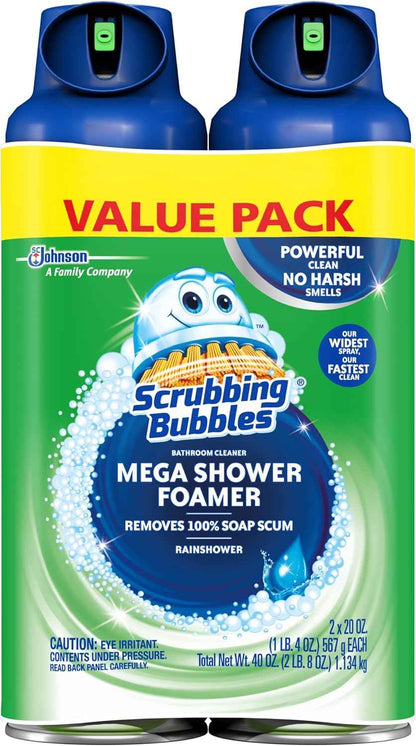 Scrubbing Bubbles Mega Bathroom and Shower Foamer Aerosol, Rainshower Scent, 20oz
