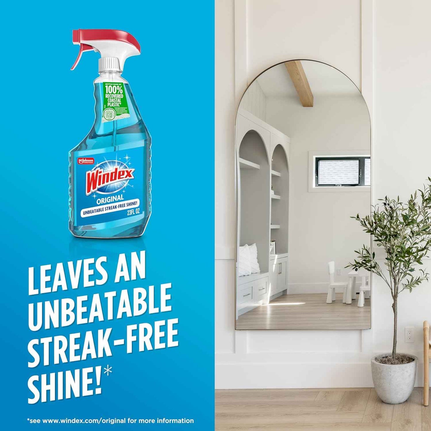 Windex Glass and Window Cleaner Spray Bottle, Bottle Made from 100% Recycled Plastic, Surface Cleaning Spray, Original Blue Scent, 23 Fl Oz (Pack of 6)