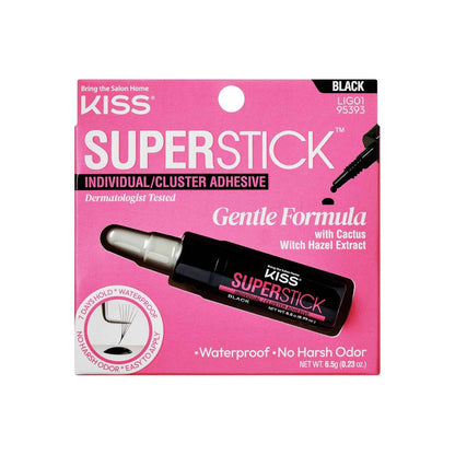 KISS SuperStick Individual Lash Cluster Adhesive, Gentle Formula, 7 Day Hold, Cactus & Witch Hazel Extract, Dermatologist Tested, Waterproof Lash Glue, No Harsh Odor, Net Wt. 6.5g (0.23 oz.)