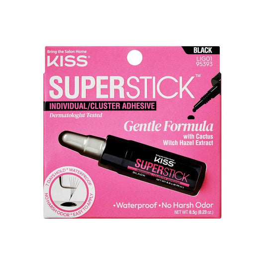 KISS SuperStick Individual Lash Cluster Adhesive, Gentle Formula, 7 Day Hold, Cactus & Witch Hazel Extract, Dermatologist Tested, Waterproof Lash Glue, No Harsh Odor, Net Wt. 6.5g (0.23 oz.)