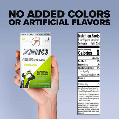 Gatorade Zero Sugar Electrolyte Powder Drink Mix, (32 Servings), No Artificial Flavors, No Added Colors, Zero Sugar, Sports Drinks, Hydration, Electrolyte Drink