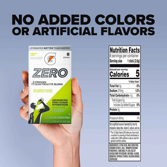 Gatorade Zero Sugar Electrolyte Powder Drink Mix, (32 Servings), No Artificial Flavors, No Added Colors, Zero Sugar, Sports Drinks, Hydration, Electrolyte Drink