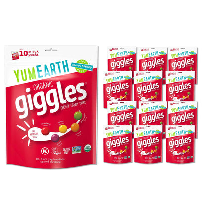 YumEarth Organic Giggles Chewy Candy – Allergy Friendly, No Artificial Dyes, Non GMO, Gluten Free, Fruit Flavored, Vegan Candy Snacks 0.5 oz