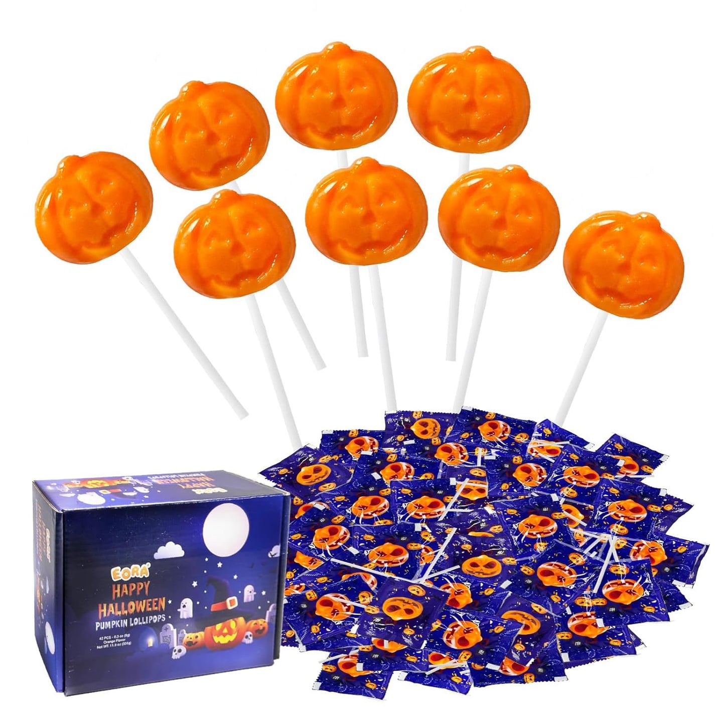 Halloween Lollipop Suckers Candy 32 Pack/42 Pack, Spooky Candy Lollipops, Pumpkin, Bat and Cat Candies Sucker Lollipops Individually Wrapped for Halloween Goody Bag Fillers - Trick or Treat - Eco House Kit