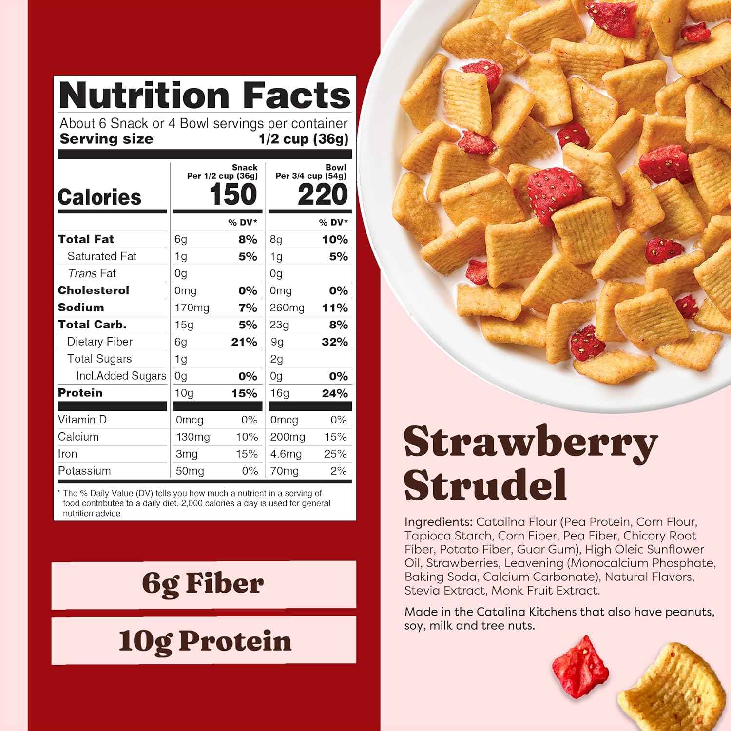 Catalina Crunch Protein Cereal - Breakfast Cereal with 10g of Protein, No Added Sugar - Gluten Free - Strawberry Strudel - 8 oz Bag