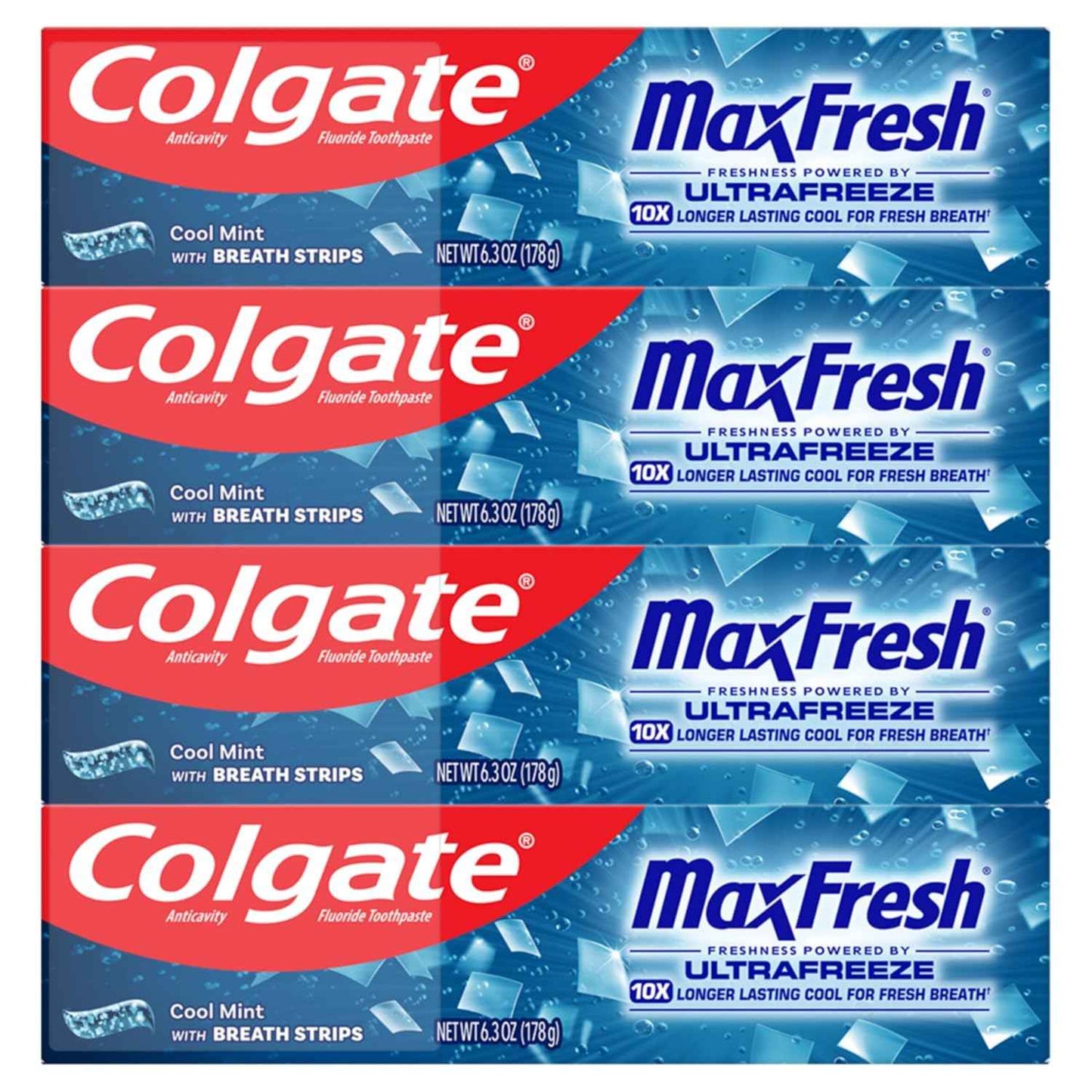 Colgate MaxFresh Cool Mint Toothpaste Pack, Fresh Breath Toothpaste with Fluoride and Hundreds of Mini Breath Strips, Leaves Mouth Feeling Refreshed for Hours