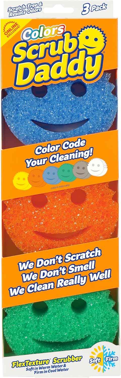 Scrub Daddy Colors Kitchen Sponges - Scratch-Free Dishwashing Sponges & Sponge for Kitchen Sink, Bathroom & Household Cleaning - BPA-Free Polymer Foam