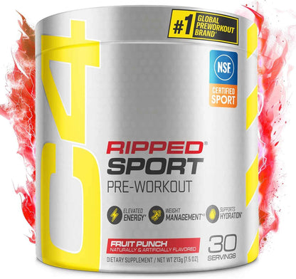 C4 Ripped Sport Pre Workout Powder - NSF Certified for Sport + Zero Sugar Preworkout Energy Supplement for Men & Women - 135mg Caffeine + Weight Loss - 30 Servings